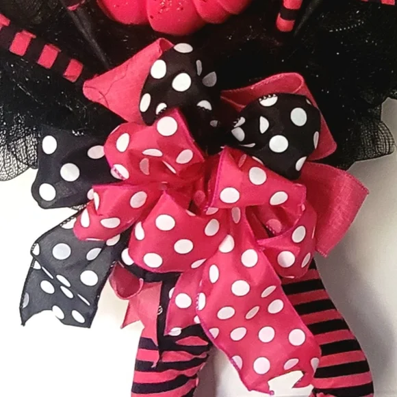 XL Halloween Pumpkin Witch Wreath Deco Mesh Bow - Picture 8 of 12